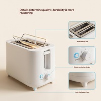 Grille-pain minimaliste blanc à deux fentes avec fonction pop-up, design compact, sept niveaux de dorure et pieds de support