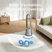 90 °   Ventilateur tour oscillant sans pales, rafraîchisseur et chauffage, avec éclairage LED, à commande tactile, pour la maison