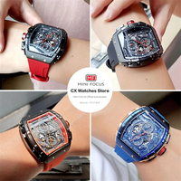 Jam tangan Quartz kronograf pria, arloji fokus MINI untuk pria, jam tangan olahraga dengan tali silikon oranye tanggal otomatis MF0399G