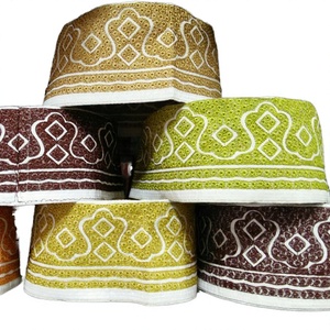 Nouveau Chapeau de Prière Islamique pour Homme 2026, en Coton Omanais Ethnique Gaufré, orné de Pierres, style Kufi Takkiya Takke Kofia Topi, pour l'Aïd - Product Image 3