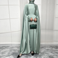 Premium haute qualité couleur unie respirant satin tissu dubai femme musulmane Eid prières poncho avec écharpe abaya ensembles