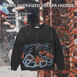 Custom <b>Men's</b> Oversized Cotton <b>Hoodie</b> <b>Sherpa</b> Lined Knitted Pullover Crew Neck Winter Casual Streetwear - Product Image 2