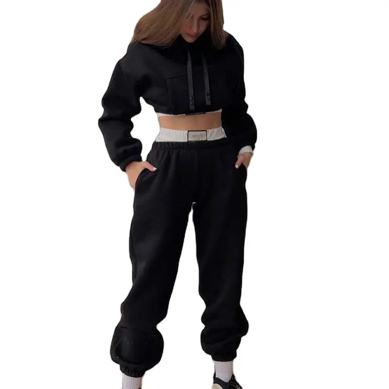 Bär Karton Tier kundenspezifischer Druck kurze Hoodie-Set Großhandel Hosen zweiteiliges Set Jogginganzug zugeschnittenen Hoodies und Joggers