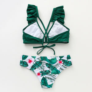 Maillot de bain deux pièces pour jeunes filles, amusant, pour le sable, la plage, Micro, à volants, rembourrage, feuilles amovibles, Bikini, pour enfants - Product Image 6