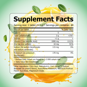 OEM ODM Vitamin C Zinc Effervescent <b>Tablets</b> with Potassium Vegan Free Sugar Easily Dissolve in Water Support Immunity System - Product Image 2