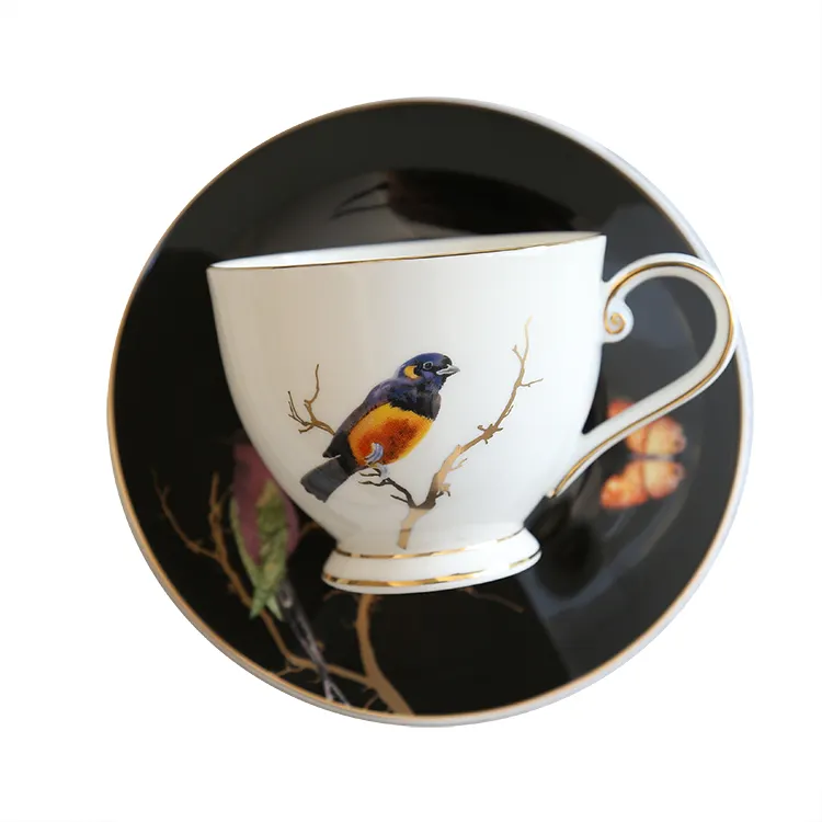 Bird And Butterfly Porcelain Cups and Saucers Coffee Mug Tea Set Ceramic Cup