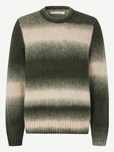 Suéter Verde Crema con Rayas Ombre para Hombre, Jersey de Punto Suave con Cuello Redondo - Product Image 5