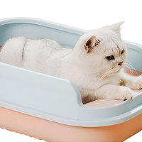 Bac à litière pour chats en plastique ouvert à bords surélevés, personnalisable avec logo, grande capacité et conception facile à nettoyer