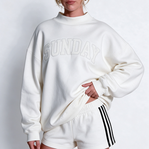 <strong>Oversized</strong> Drop <strong>Shoulder</strong> Sweater <strong>Off</strong> White Custom Women Mockneck Sweatshirt Applique Heavyweight Cotton Fleece Pullover <strong>Jumper</strong> - Product Image 1
