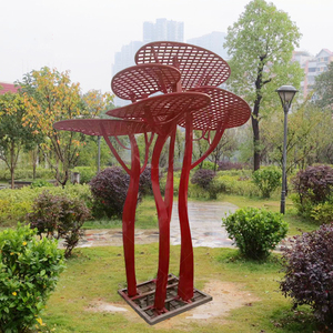 Scultura d'Albero Astratta da Giardino in Acciaio Inossidabile Lucidato Rosso, Decorazione Urbana Moderna 3D con Colore Personalizzabile - Product Image 1