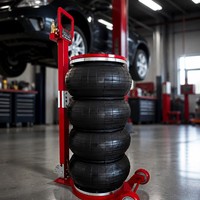 Gato neumático industrial de 6 toneladas con triple bolsa y mango plegable, extensión de 100 mm, elevación máxima de 58,3 cm para mantenimiento de camiones y autobuses en garajes