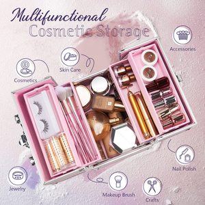 Maletín <span class=keywords><strong>de</strong></span> <span class=keywords><strong>Maquillaje</strong></span> Profesional Portátil con 4 Bandejas Desplegables Estuche <span class=keywords><strong>de</strong></span> Cosméticos <span class=keywords><strong>de</strong></span> Viaje con Cerradura y Llave Organizador <span class=keywords><strong>de</strong></span> Joyas <span class=keywords><strong>para</strong></span> Mujeres y Chicas - Product Image 3