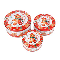 Lot de 3 boîtes rondes en métal de Noël, qualité alimentaire, pour biscuits, bonbons et emballages cadeaux de fêtes
