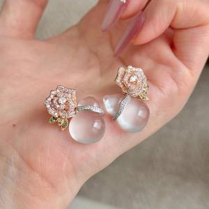 Pendientes Colgantes de Plata de Ley S925, Elegantes, Estilo Chino Nuevo, Espuma de Jade Rosa Hielo, Calabaza, Sensación de Alta Gama - Product Image 2