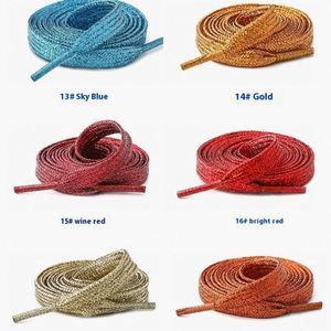 Cordones Planos Perlados de Seda Dorada y Plateada para Zapatos de Lona, Zapatillas y Correas de Pantalón - Cordones de Poliéster de Colores Brillantes - Product Image 3