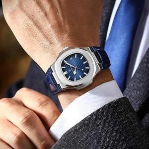 Poedagar 613 Đồng hồ nam thường ngày sang trọng đồng hồ nam mặt vuông thời trang thương hiệu hàng đầu Đồng hồ nam chống nước dạ quang lịch bằng da thật - Product Image 2