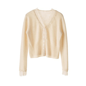 Cardigan alla moda da <span class=keywords><strong>donna</strong></span> con scollo a V in <span class=keywords><strong>pizzo</strong></span> Cashmere autunno Casual Cardigan in lana Cashmere lavorato a <span class=keywords><strong>maglia</strong></span> maglione da <span class=keywords><strong>donna</strong></span> - Product Image 6