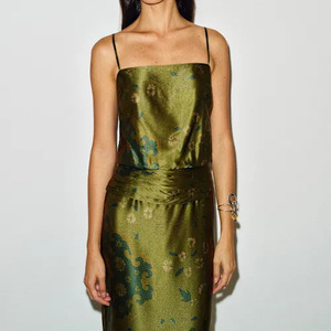 Women‘s Elegant Green <b>Silk</b> <b>Maxi</b> <b>Dress</b> With Square Neck And Printed Pattern Satin Fabric All Seasons Wear - Product Image 3