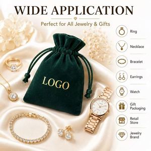 Pochette à bijoux en velours avec cordon de serrage, logo personnalisé, emballage cadeau de luxe pour collier, bague, bracelet, boucles d'oreilles - Product Image 5