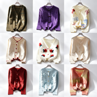 Cardigan décontracté en tricot épais pour femme, grande taille, col en V, brodé, boutonné, à manches longues, avec poches