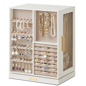 Furbish Home Decor - Caja Organizadora de Joyas de Madera de Lujo con 5 Cajones, Rotación Vertical de 360°, Diseño Abierto con Ventana de Vidrio - Product Image 1