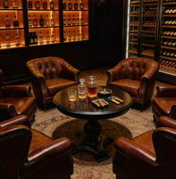 Ensemble de chaises Chesterfield multicolores en cuir PU à clous et table ronde de comptoir pour bar à whisky, bar à cigares, salle de dégustation, club