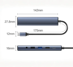 Hub <span class=keywords><strong>USB</strong></span> de <span class=keywords><strong>10</strong></span> Puertos con Base Multipuerto <span class=keywords><strong>USB</strong></span> 3.0 Tipo-C para Conector de Audio de 2.0 y 3.5 mm, Sin Necesidad de Enchufe, Aleación de Aluminio, en Stock - Product Image 6