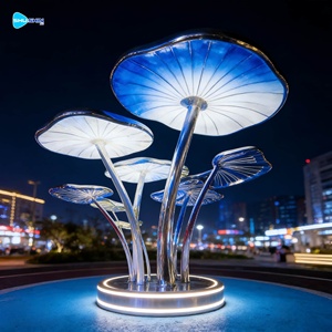 磨かれたカラフルなステンレス製のキノコの木の彫刻セット、屋外商業広場やテーマパークの装飾に - Product Image 2