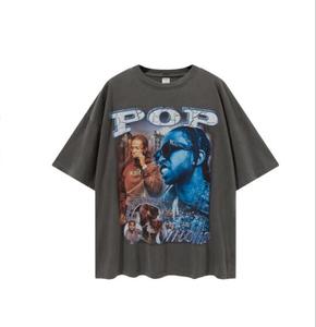 เสื้อยืดแขนสั้นพิมพ์ลายควันแนวไฮสตรีทย้อนยุคสำหรับผู้ชายใหม่ฤดูร้อน - Product Image 1