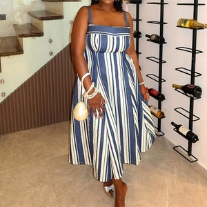 Vestidos Africanos Elegantes y a la Moda para Mujer, con Cuello Halter, Estampado a Rayas y Corte Evase, Nueva Colección de Otoño - Product Image 5