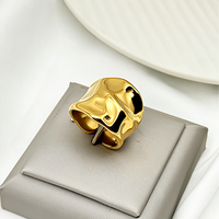 Anillos Abiertos Gruesos de Acero Inoxidable Chapados en Oro al por Mayor, Anillos Anchos Plegados Lisos, Joyería de Moda para Mujeres y Hombres