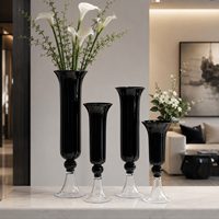Grands ensembles modernes noir et blanc Vase de mariage floral en verre Centres de table artificiels Vase décoratif Station