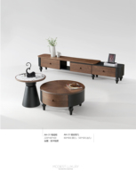 Meuble TV de salon de style Mid-Century Modern avec rangement et ensemble table basse en bois