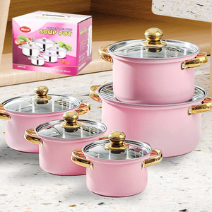 <strong>10PCS</strong> Fast Shipment Pink Stainless Steel Pots Pan <strong>Set</strong> Big Size Casserole Cooking Non-Stick Kitchen Utensils <strong>Cookware</strong> <strong>Sets</strong> - Product Image 1
