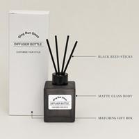 Diffuseur de parfum en verre noir mat, couleurs mélangées variées, flacon carré avec bâtonnets noirs et coffret cadeau assorti