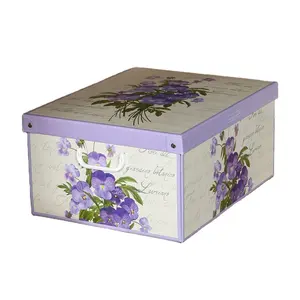 Collapsible Cardboard Storage Box with Lid Handle Decorative