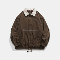 Veste de course en toile pour homme, fine, résistante à l'eau, respirante, sans col, boutonnée sur le devant, coupe ample, style décontracté