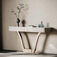 Table console moderne de luxe en marbre et métal doré, appartement, hôtel, salon, couloir, table d'entrée, meubles avec tiroir en bois