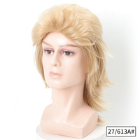 Perruque Mullet Homme Européen-Américain, Cheveux Courts Volumineux, Fibre Haute Température, Fabriquée à la Machine, Sans Lacet, Densité 180%, Pour Fête et Cosplay