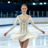 Robe de patinage sur glace blanche avec strass scintillants, manches longues, pour enfants et adultes, compétition, performance