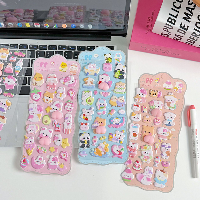 Decorative Eco-friendly Waterproof 3D Soft Puffy Stickers Personalized Phone Cartoon Promotional Custom Cartoon Animal Thermal