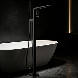 Robinet de <span class=keywords><strong>baignoire</strong></span> sur pied moderne noir HONGDEC avec douchette portable et <span class=keywords><strong>colonne</strong></span> de douche indépendante pour salle de bain de villa - Product Image 4
