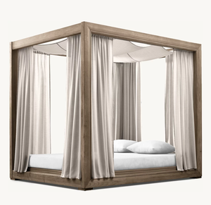 COSTA Mobilier d'extérieur en bois de style moderne Lit de jour à rideau résistant aux intempéries Lit à baldaquin double en teck durable pour le jardin - Product Image 1