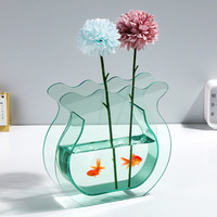 Décoration de salon, vase à fleurs en acrylique rose en forme de poisson, petits arrangements floraux, vases