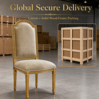 Chaises de salle à manger en bois massif doré de style rococo français avec assise en velours pour villa, hôtel, restaurant, projet en gros