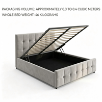 Cadre de lit de rangement moderne en bois de pin rembourré en velours, en forme de coquille, avec vérin à gaz et tête de lit capitonnée pour mobilier de chambre