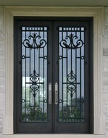 Grille coulissante marocaine moderne Design simple pour l'extérieur Modèle à porte simple en fer forgé noir et en verre pour l'extérieur