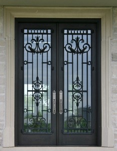 Grille coulissante marocaine moderne Design simple pour l'extérieur Modèle à <span class=keywords><strong>porte</strong></span> simple en <span class=keywords><strong>fer</strong></span> <span class=keywords><strong>forgé</strong></span> noir et en verre pour l'extérieur - Product Image 6