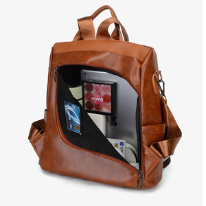 2022 Factory Wholesale Multifunctional Women Anti Theft Soft Leather <strong>Backpack</strong> Waterproof <strong>Brown</strong> Girl Shoulder School <strong>Backpack</strong> - Product Image 4