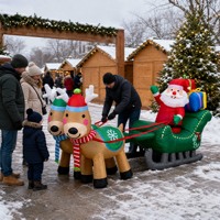 Décoration de jardin gonflable de Noël en forme de rennes et de traîneau, illuminée avec Père Noël et des boîtes cadeaux, pour les fêtes en plein air et la décoration intérieure